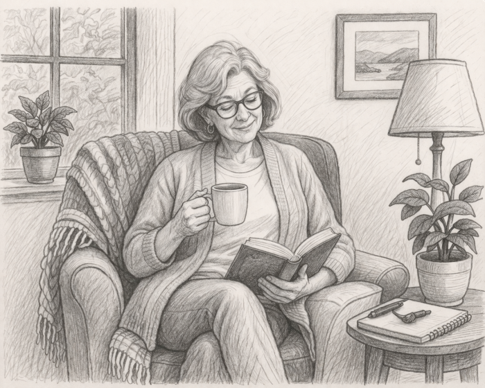 reading quietly by the window